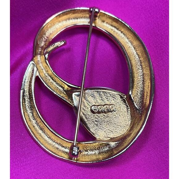 Vintage EDWIN PEARL PEP Brooch Pin Gold Tone w/ Pearl 2” x 1.75" RARE - Picture 4 of 13